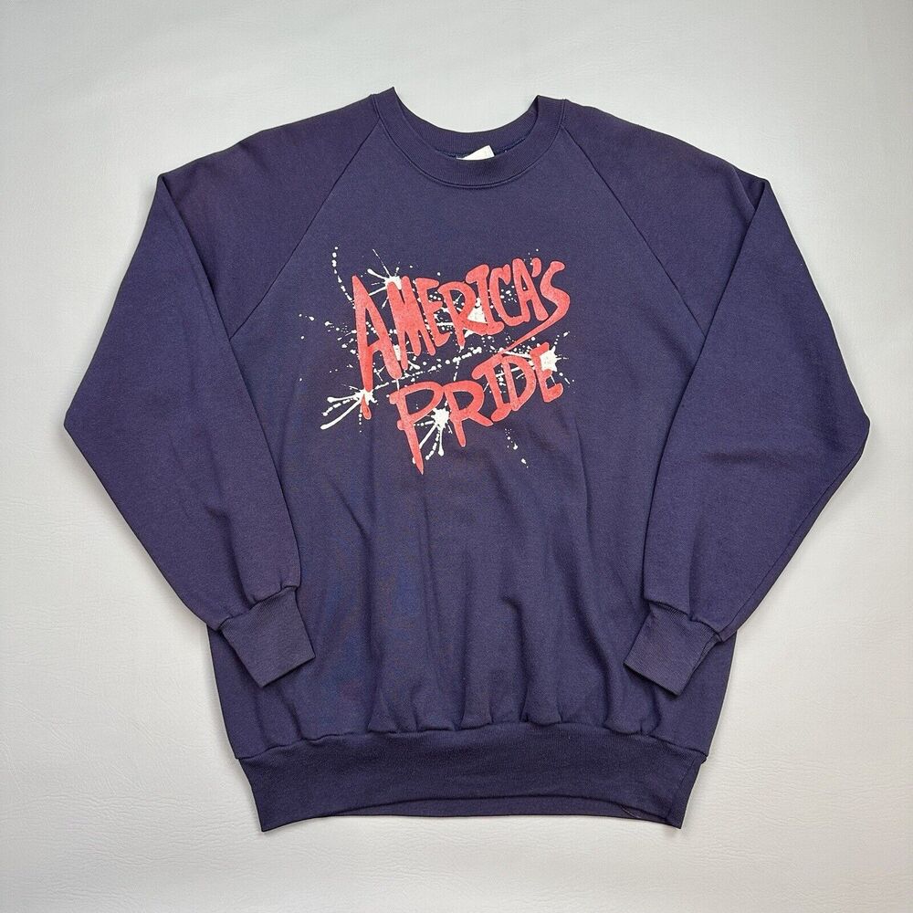 Vintage Anvil Sweatshirt Mens XL Purple Americas Pride Crewneck Pullover USA 80s